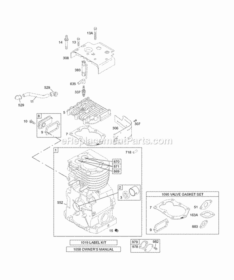 Cylinder Head KitsGasket Sets-Valve Diagram and Parts List for 135432-0120-02  Briggs and Stratton Engine